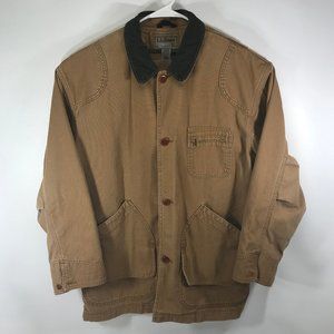 LL Bean Mens Brown Long Jacket Canvas Coat Sz L